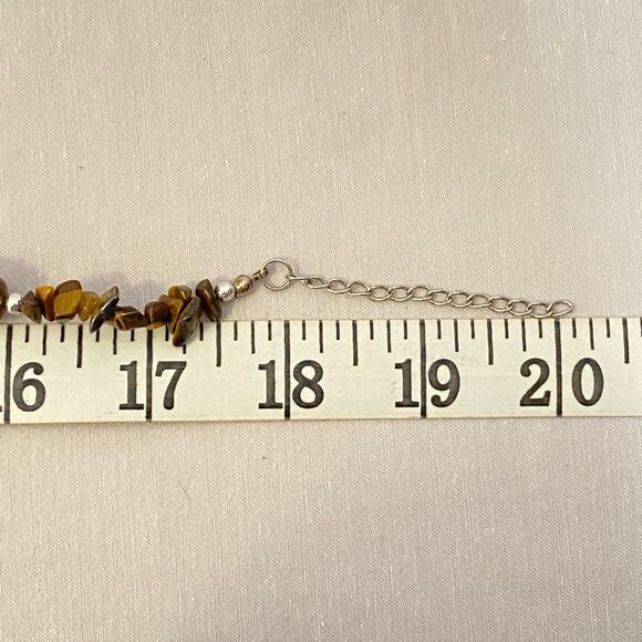 Choker Necklace Tiger's Eye Stones Tiny Silver Tone Beads - Picture 4 of 5